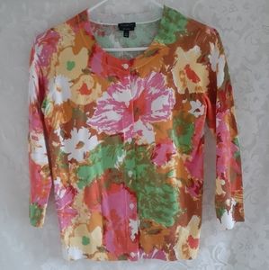 Talbots cardigan sweater XS button up pima cotton floral print